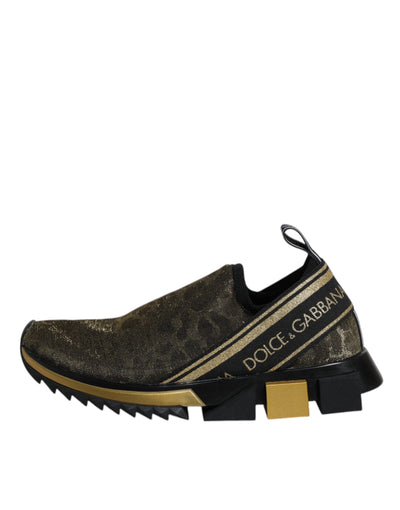 Dolce &amp; Gabbana Gold Glitter Leopard Sorrento Sneakers Schoenen