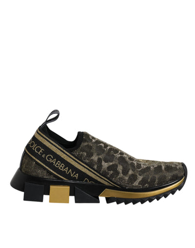 Dolce &amp; Gabbana Gold Glitter Leopard Sorrento Sneakers Schoenen