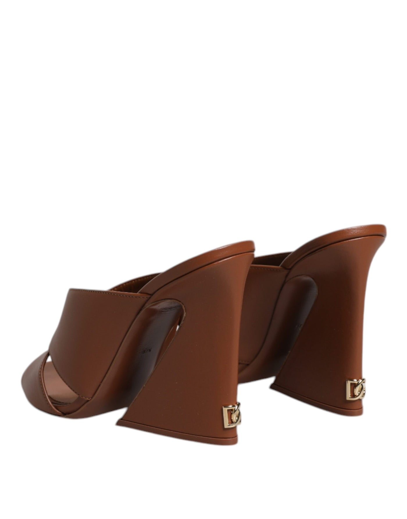 Dolce & Gabbana Brown Logo KEIRA Leather Slides Sandals Shoes