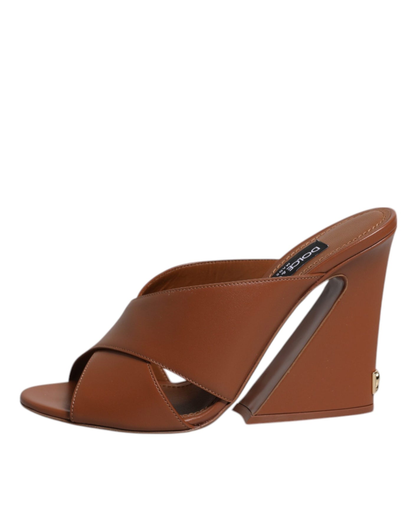 Dolce & Gabbana Brown Logo KEIRA Leather Slides Sandals Shoes