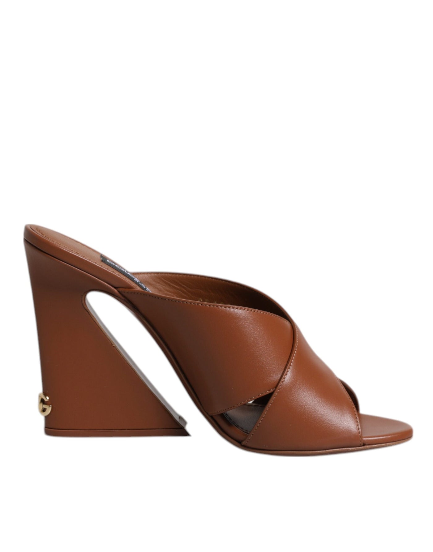Dolce & Gabbana Brown Logo KEIRA Leather Slides Sandals Shoes
