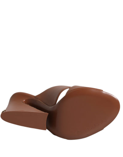 Dolce & Gabbana Brown Logo KEIRA Leather Slides Sandals Shoes