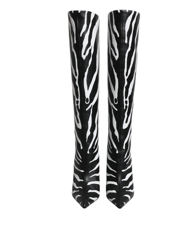 Bottes hautes à talons zébrés noires et blanches Dolce &amp; Gabbana
