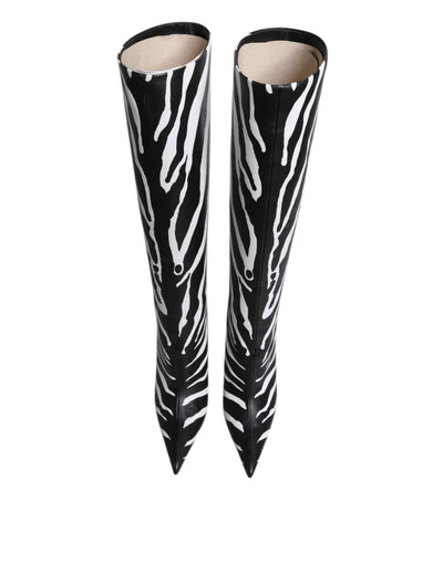 Bottes hautes à talons zébrés noires et blanches Dolce &amp; Gabbana