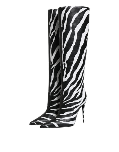 Bottes hautes à talons zébrés noires et blanches Dolce &amp; Gabbana