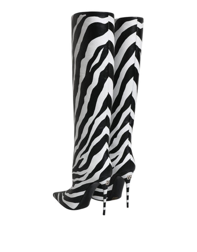 Bottes hautes à talons zébrés noires et blanches Dolce &amp; Gabbana
