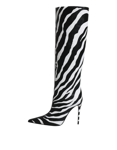 Bottes hautes à talons zébrés noires et blanches Dolce &amp; Gabbana