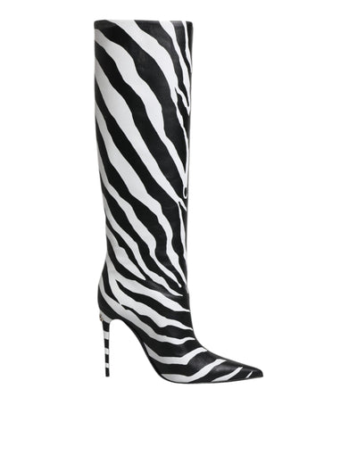 Bottes hautes à talons zébrés noires et blanches Dolce &amp; Gabbana