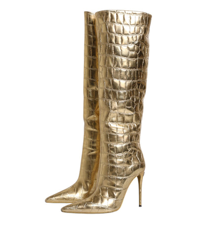 Bottes hautes à talons aiguilles en cuir doré Dolce &amp; Gabbana