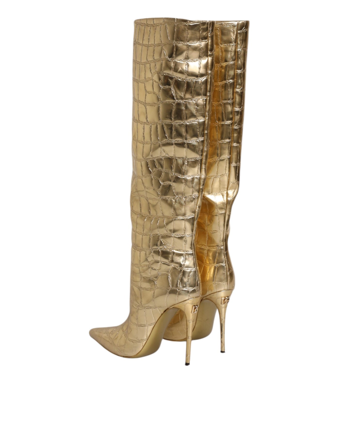 Bottes hautes à talons aiguilles en cuir doré Dolce &amp; Gabbana