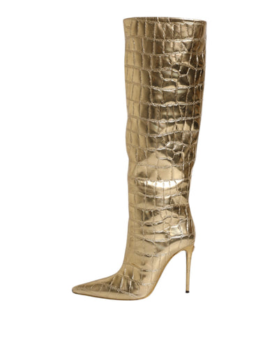 Bottes hautes à talons aiguilles en cuir doré Dolce &amp; Gabbana