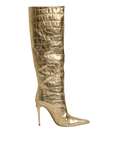 Bottes hautes à talons aiguilles en cuir doré Dolce &amp; Gabbana