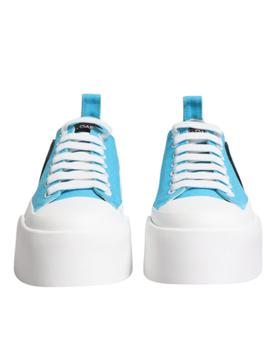 Dolce &amp; Gabbana Blauw Wit Canvas Logo Lage Sneakers Schoenen