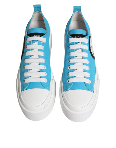 Dolce &amp; Gabbana Blauw Wit Canvas Logo Lage Sneakers Schoenen