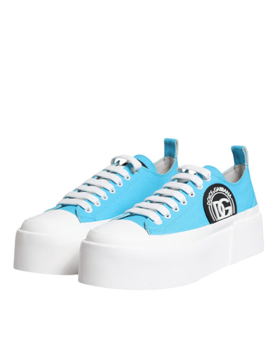 Dolce &amp; Gabbana Blauw Wit Canvas Logo Lage Sneakers Schoenen