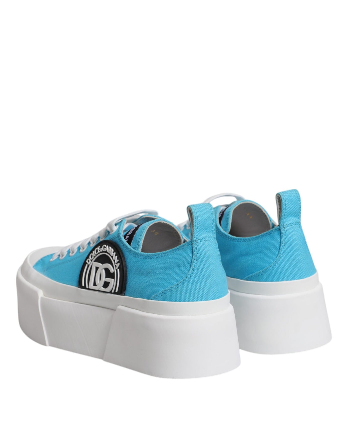 Dolce &amp; Gabbana Blauw Wit Canvas Logo Lage Sneakers Schoenen