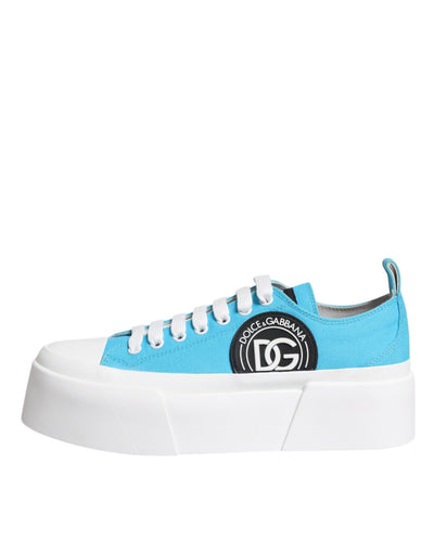 Dolce &amp; Gabbana Blauw Wit Canvas Logo Lage Sneakers Schoenen