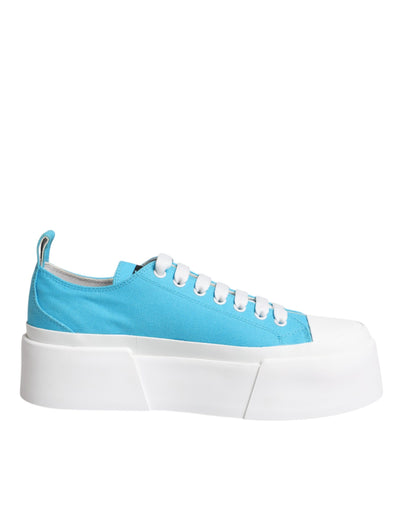 Dolce &amp; Gabbana Blauw Wit Canvas Logo Lage Sneakers Schoenen