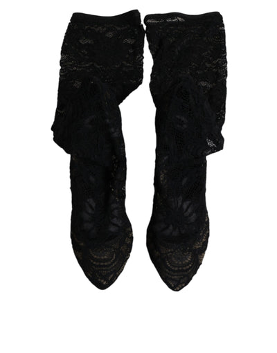 Dolce &amp; Gabbana Chaussettes extensibles noires Bottes en dentelle Taormina Chaussures