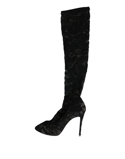 Dolce &amp; Gabbana Chaussettes extensibles noires Bottes en dentelle Taormina Chaussures