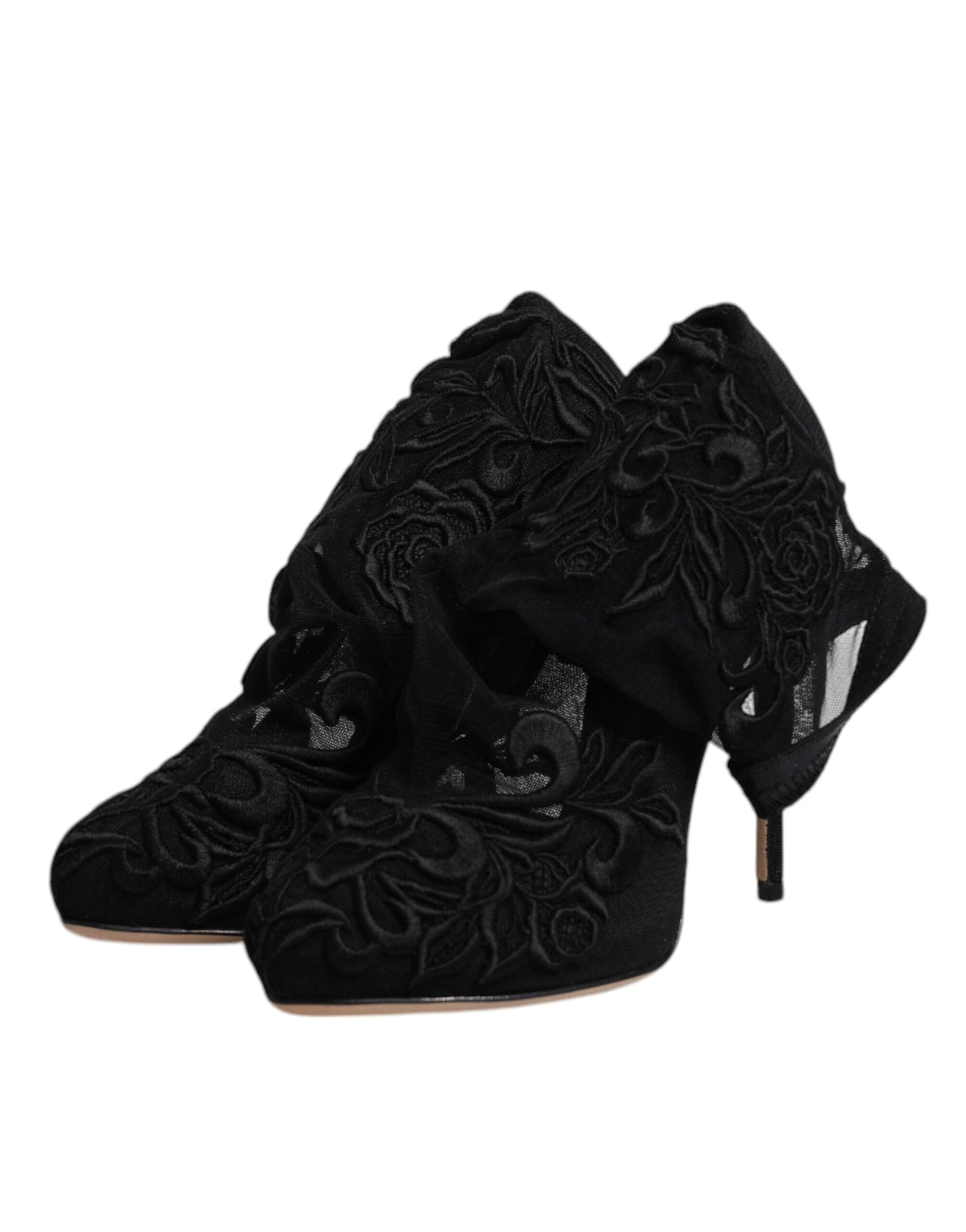 Bottes mi-mollet à talons extensibles en tulle noir Dolce &amp; Gabbana