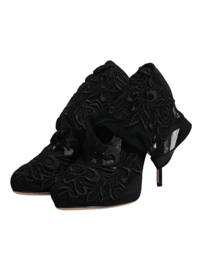 Bottes mi-mollet à talons extensibles en tulle noir Dolce &amp; Gabbana