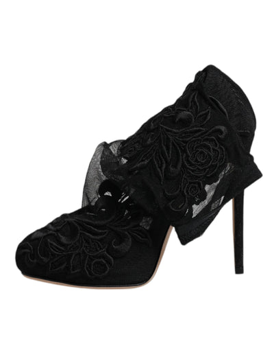 Bottes mi-mollet à talons extensibles en tulle noir Dolce &amp; Gabbana