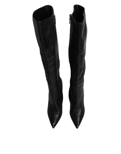 Bottes hautes en cuir noir Dolce &amp; Gabbana