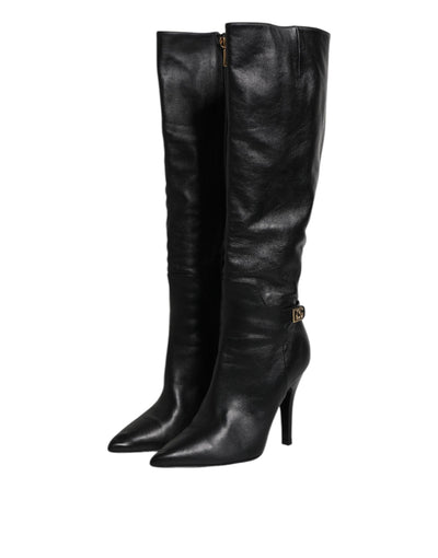 Bottes hautes en cuir noir Dolce &amp; Gabbana