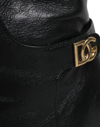 Bottes hautes en cuir noir Dolce &amp; Gabbana