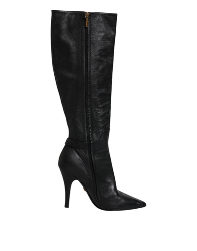 Bottes hautes en cuir noir Dolce &amp; Gabbana