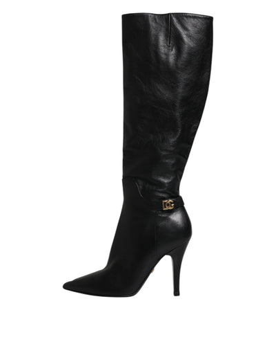 Bottes hautes en cuir noir Dolce &amp; Gabbana