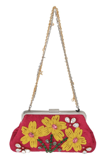 Sac de soirée Dolce &amp; Gabbana en brocart rose à fleurs et cristaux