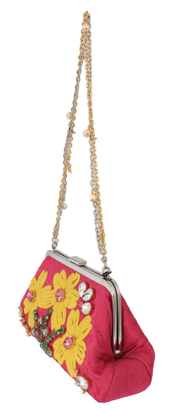 Sac de soirée Dolce &amp; Gabbana en brocart rose à fleurs et cristaux