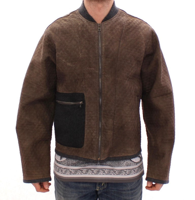 Dolce &amp; Gabbana Veste en cuir marron et gris