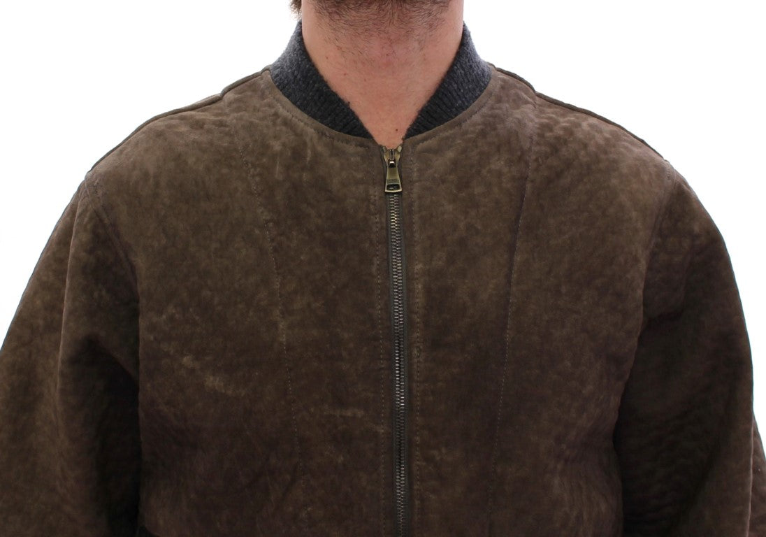 Dolce &amp; Gabbana Veste en cuir marron et gris
