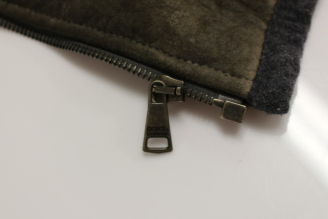Dolce &amp; Gabbana Veste en cuir marron et gris