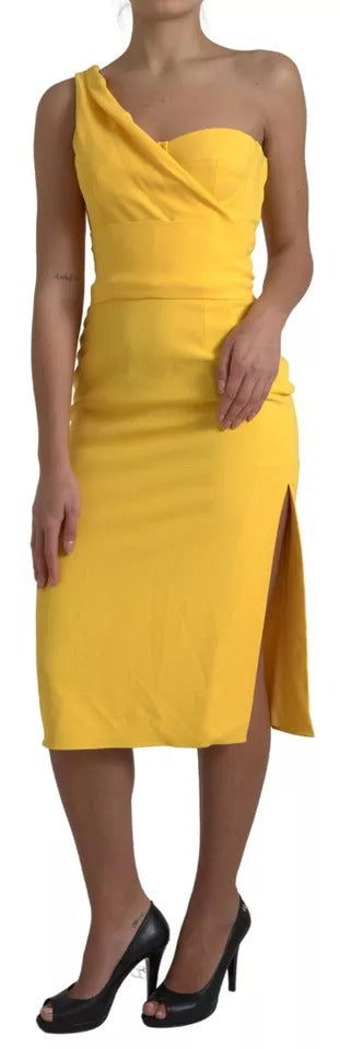 Dolce &amp; Gabbana gele midi-jurk met één schouder en zijsplit