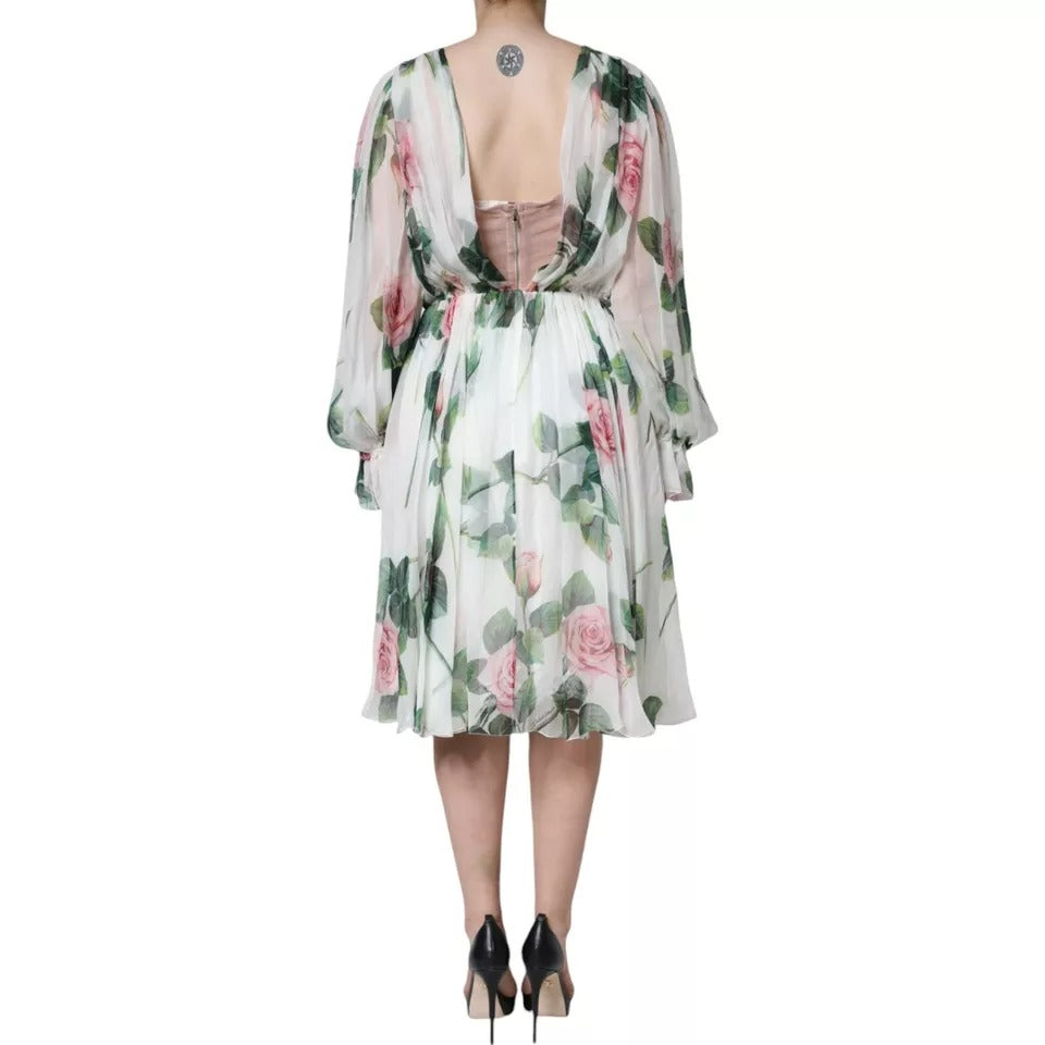 Dolce &amp; Gabbana witte zijden A-lijn midi-jurk met bloemenprint