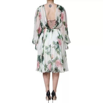 Dolce &amp; Gabbana witte zijden A-lijn midi-jurk met bloemenprint