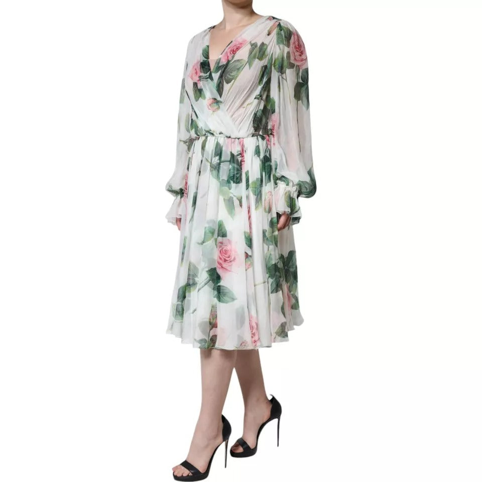 Dolce &amp; Gabbana witte zijden A-lijn midi-jurk met bloemenprint