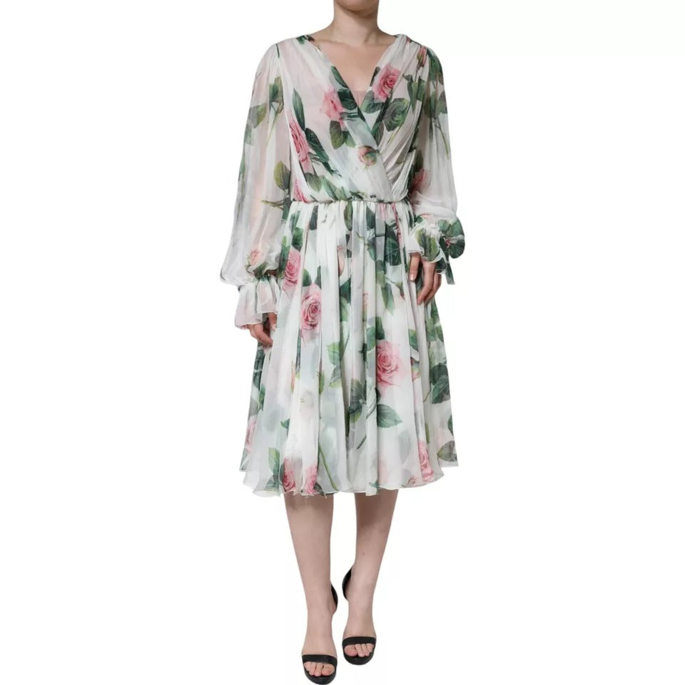 Dolce &amp; Gabbana witte zijden A-lijn midi-jurk met bloemenprint