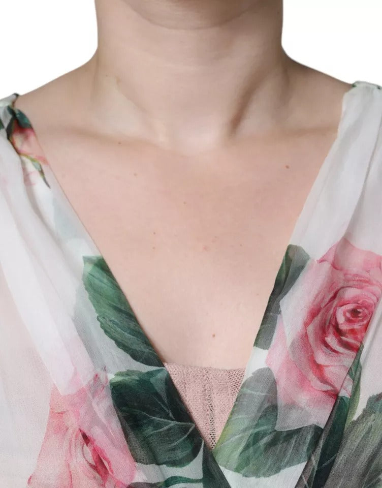 Dolce &amp; Gabbana witte zijden A-lijn midi-jurk met bloemenprint