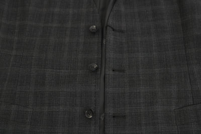 Dolce & Gabbana Gray Wool STAFF Checkered Stretch Vest