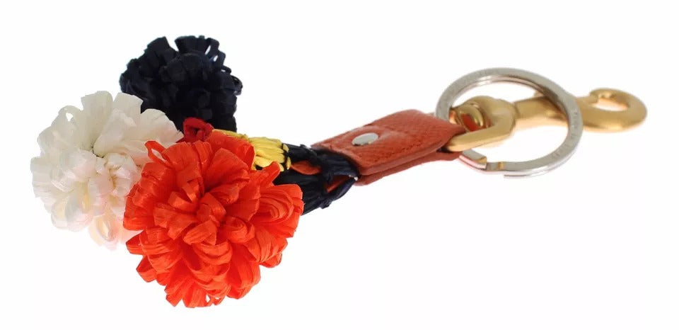 Dolce &amp; Gabbana Bruin Goud Raffia Leren Sluiting Zoeker Ketting Sleutelhanger