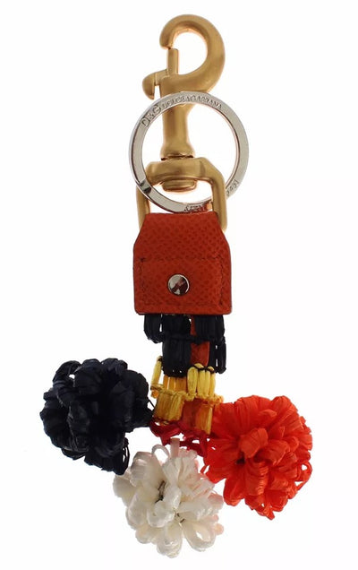 Dolce &amp; Gabbana Bruin Goud Raffia Leren Sluiting Zoeker Ketting Sleutelhanger
