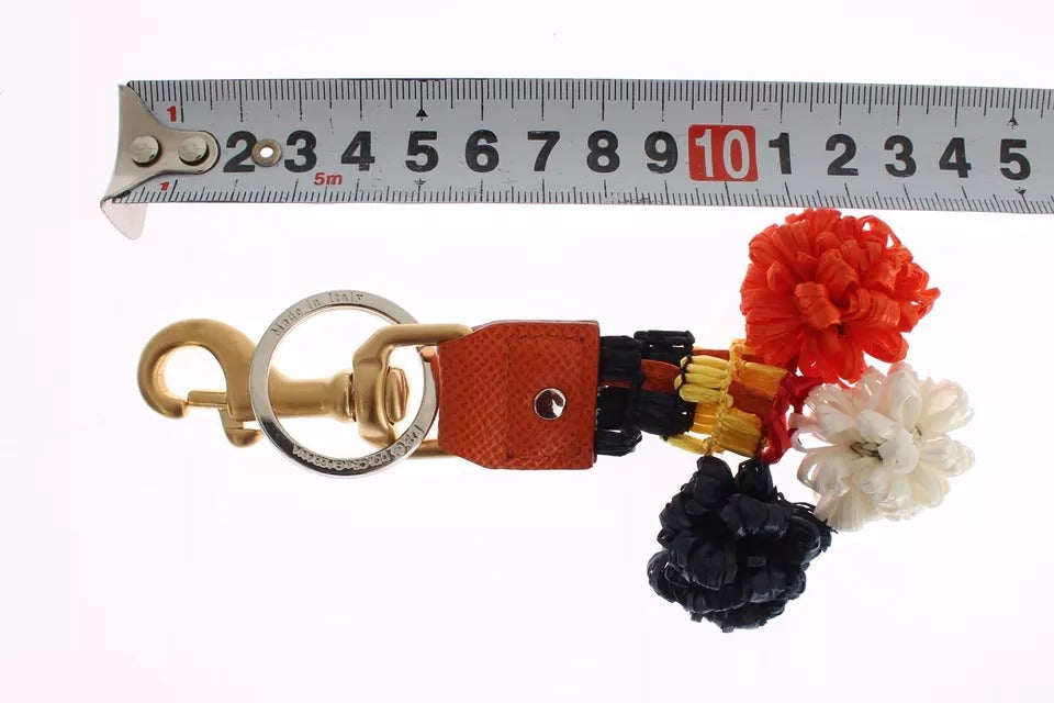 Dolce &amp; Gabbana Bruin Goud Raffia Leren Sluiting Zoeker Ketting Sleutelhanger