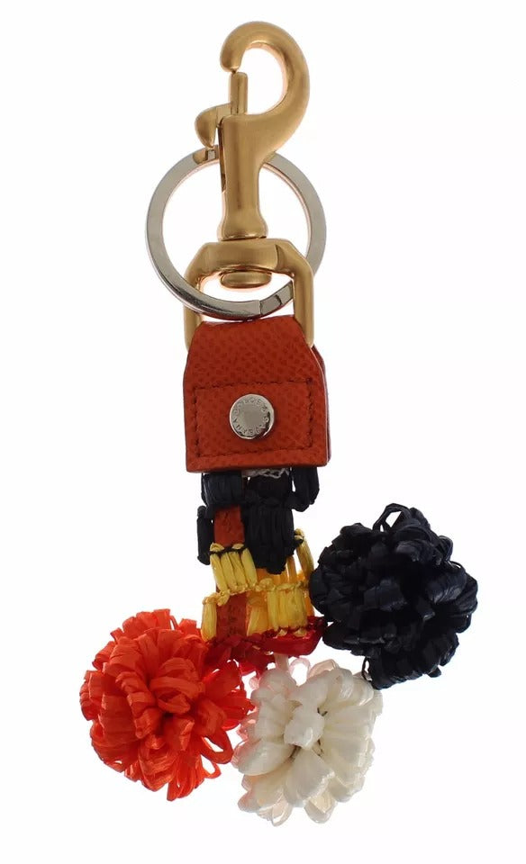 Dolce &amp; Gabbana Bruin Goud Raffia Leren Sluiting Zoeker Ketting Sleutelhanger
