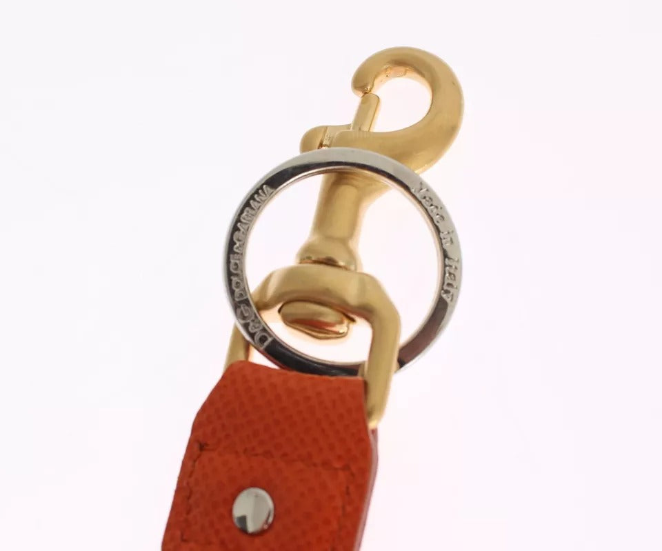 Dolce &amp; Gabbana Bruin Goud Raffia Leren Sluiting Zoeker Ketting Sleutelhanger