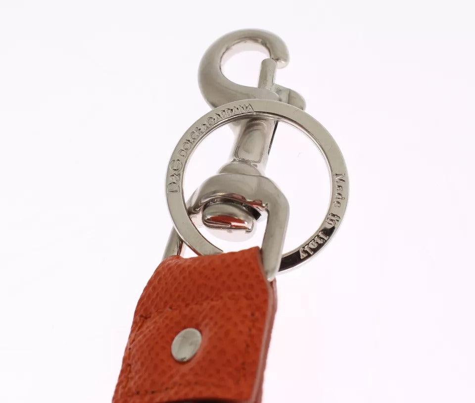 Dolce &amp; Gabbana zilverbruine raffia leren sluiting sleutelhanger